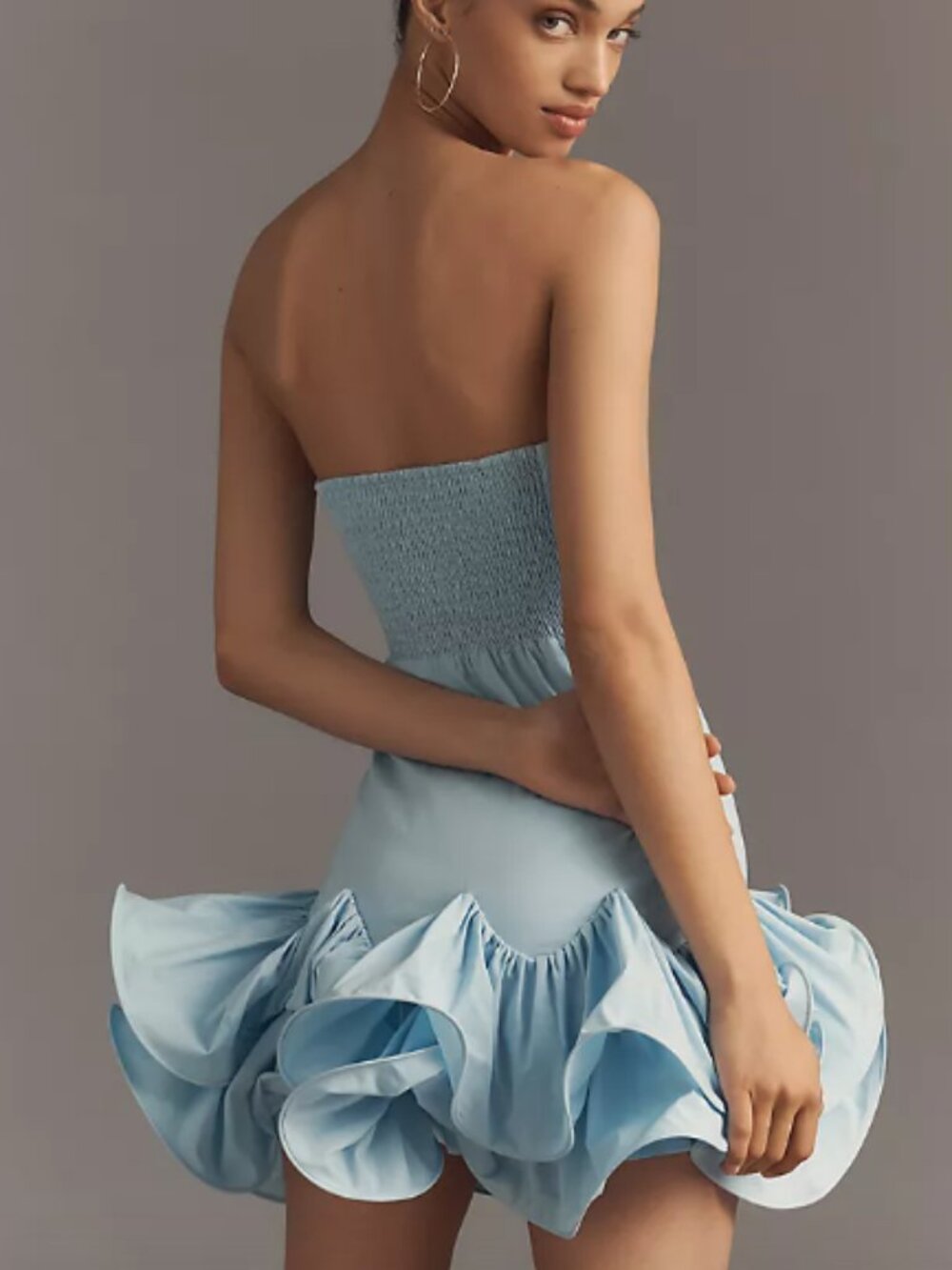 Anthropologie Maeve Strapless Ruffle Mini Dress Sky Blue Sz L NWT - Picture 3 of 4